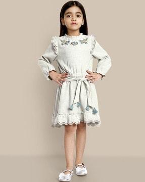 women floral embroidered a-line dress