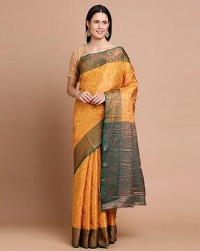women floral pattern saree with contrast border