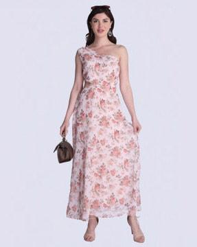 women floral print fit & flare dress with cut-out