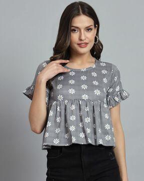 women floral print fitted top