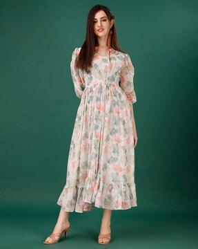 women floral print georgette fit & flare dress