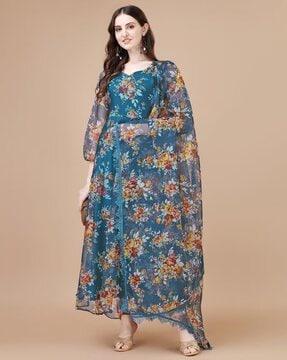 women floral print gown dress