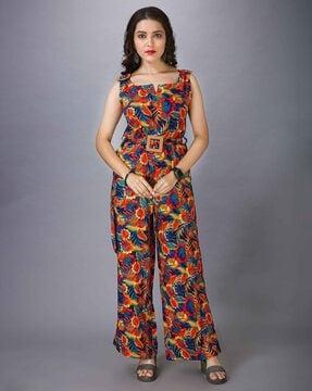 women floral print jumpsuit with belt