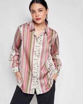 women floral print loose fit shirt