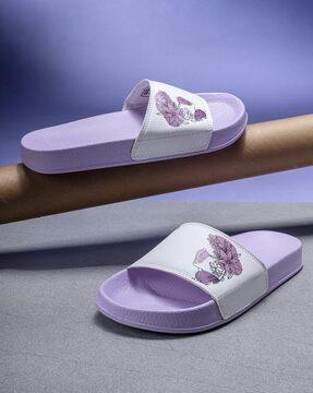 women floral print open-toe sliders