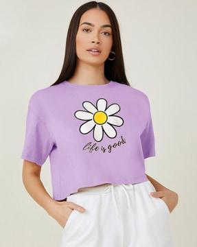 women floral print oversized fit round-neck t-shirt
