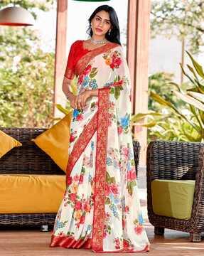 women floral print saree with blouse piece