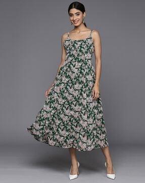 women floral print strappy gown dress