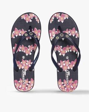 women floral print thong-strap flip-flops