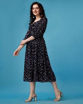 women floral printed fit & flare dress