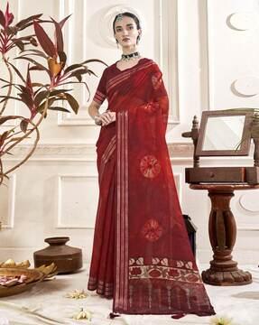 women floral printed saree with tassels & blouse piece