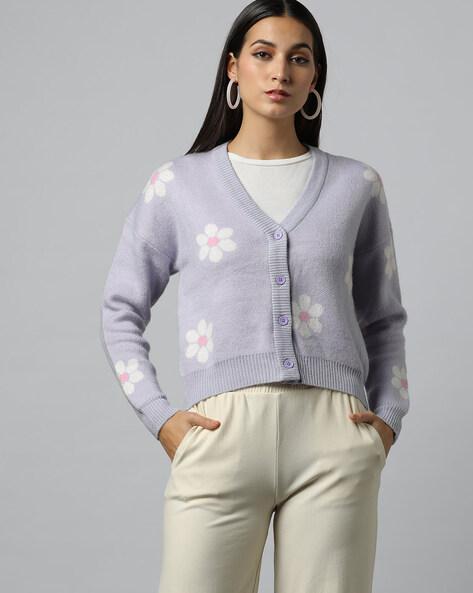 women floral-patterned jacquard crop cardigan