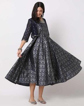 women foil print fit & flare dress