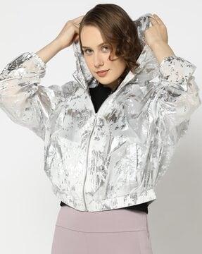 women foil print relaxed fit jacket