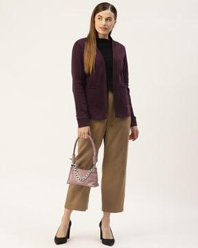 women front-open regular fit shrug with patch pockets