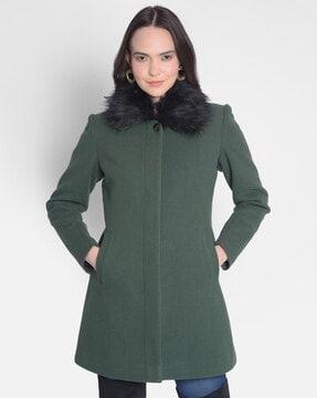 women full sleeves coat with zip-closure