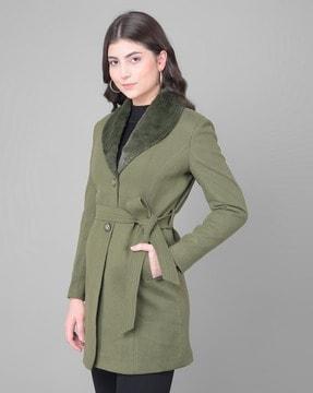 women full-sleeves trench coat with button-closure