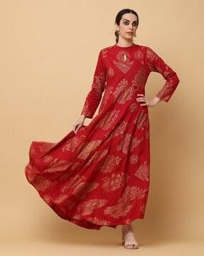 women geometric print fit & flare dress