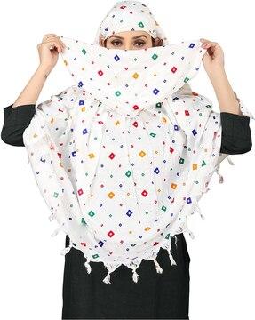 women geometric print scarves with tassels