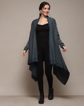 women geometric-knit yarn-dyed regular fit shrug