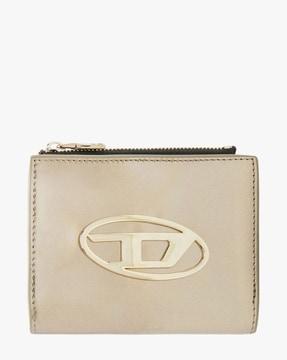 women gold bi-fold zip wallet