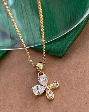 women gold-plated american diamond-studded pendant with chain