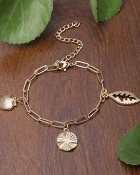 women gold-plated chain bracelet with leaf charms