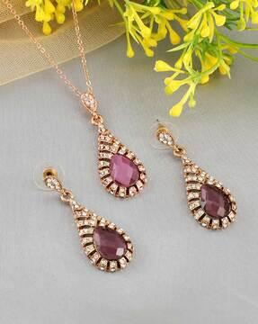 women gold-plated crystal-studded necklace & earrings set