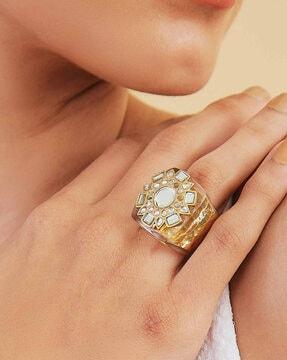 women gold-plated kundan-studded cocktail ring
