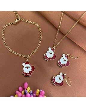 women gold-plated necklace & earrings set with bracelet