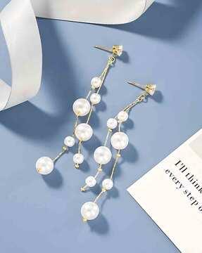 women gold-plated pearl beaded danglers