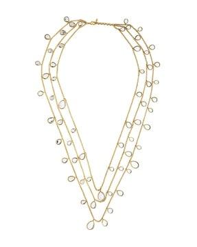 women gold-plated stone-studded layered necklace