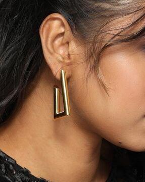 women gold-plated traingle hoop earrings