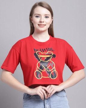 women graphic print loose fit crew-neck t-shirt
