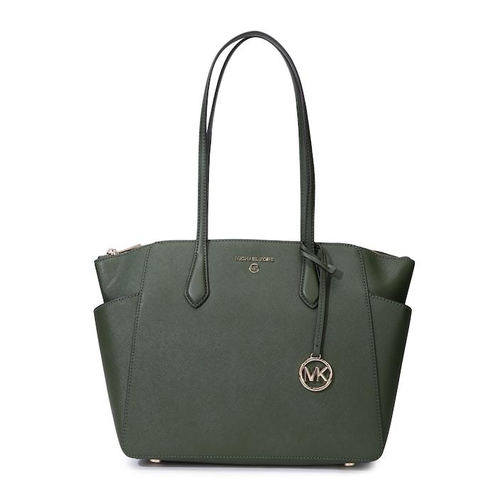 women green solid medium leather tote bag with charm