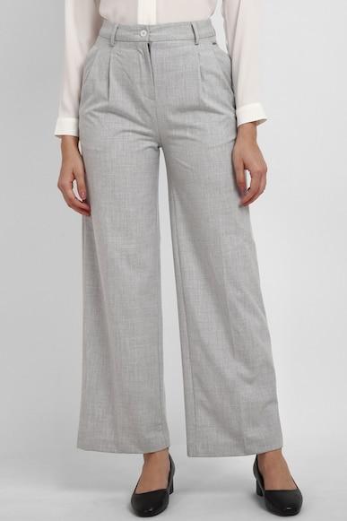 women grey regular fit textured formal trousers