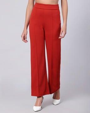 women high-rise straight fit flat-front trousers