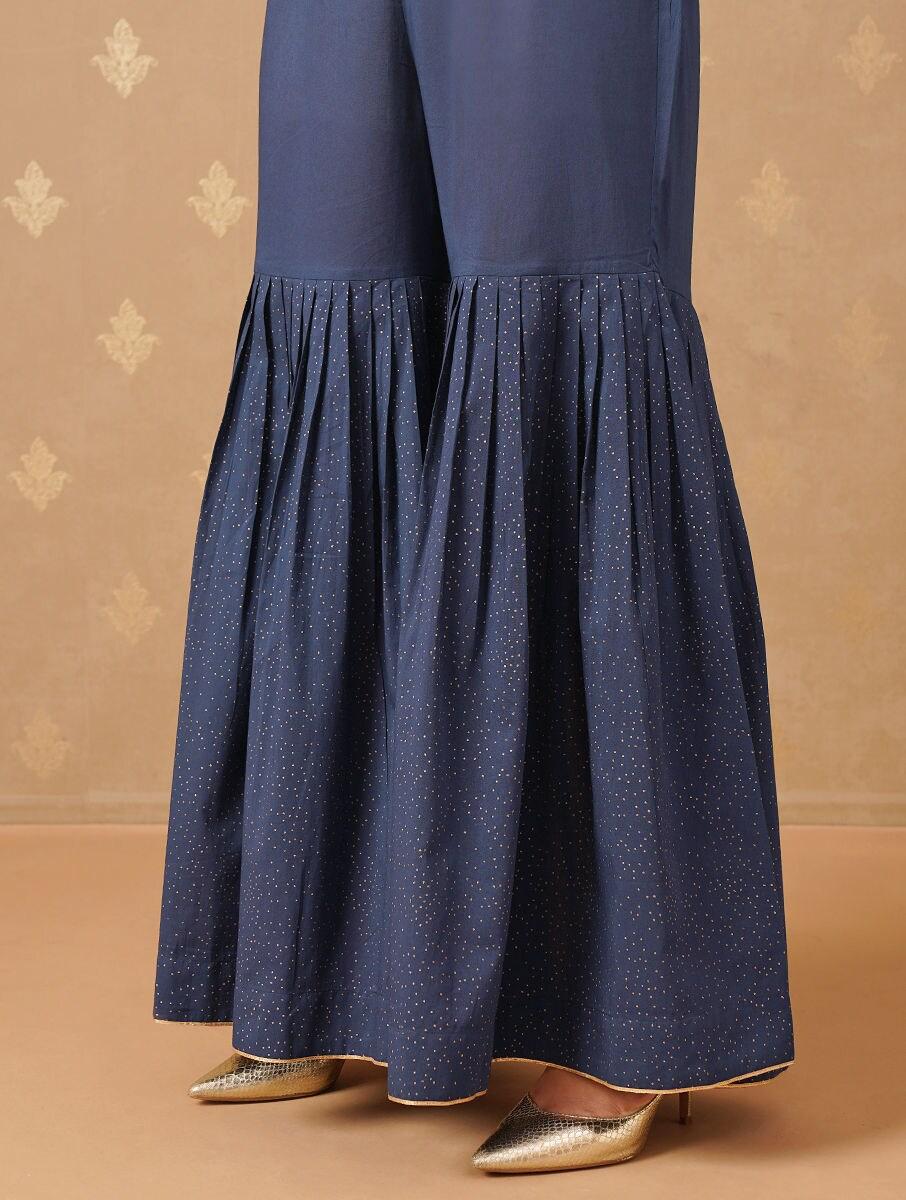 women indigo blue modal printed full length regular fit pants