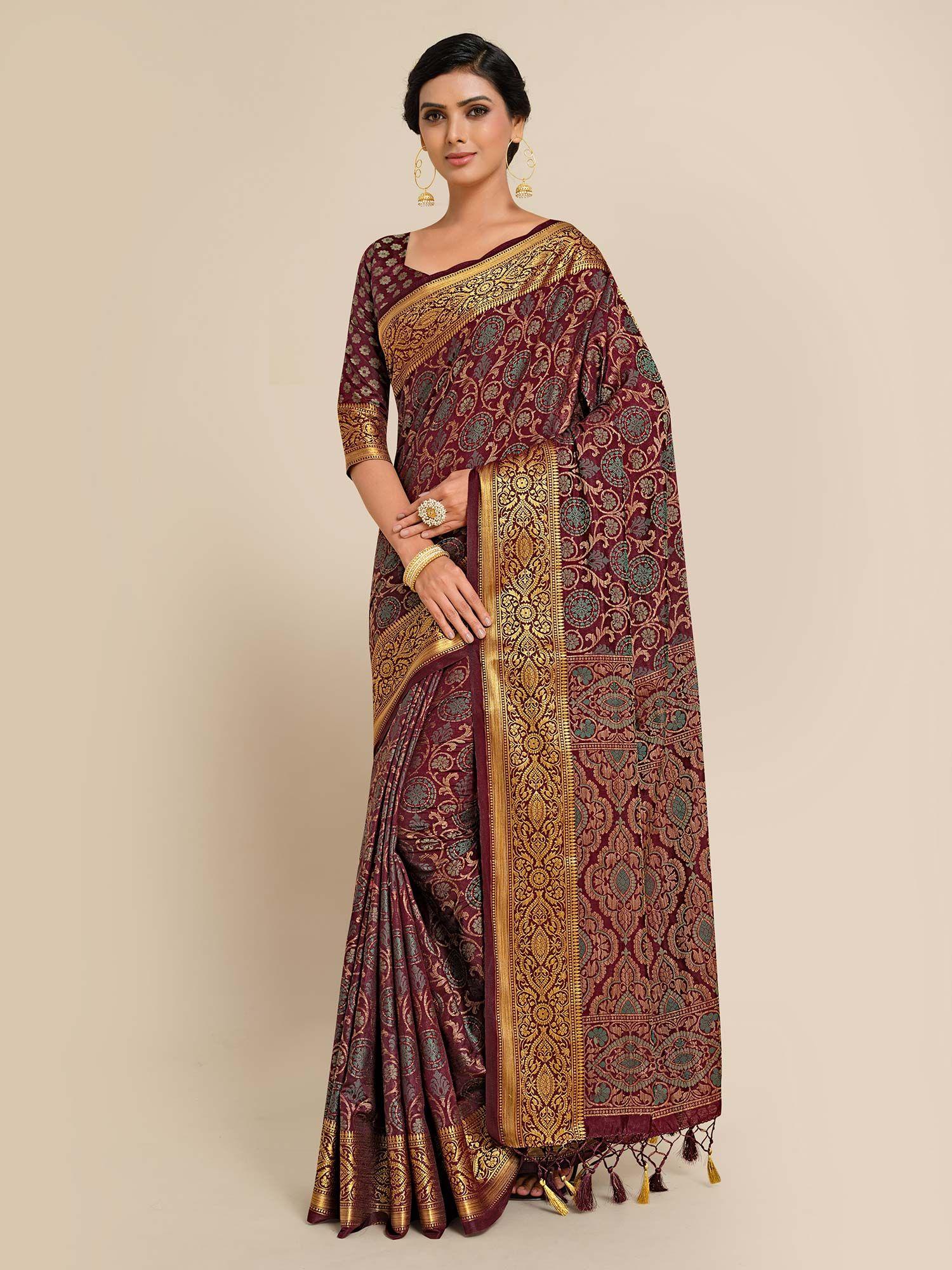 women kanjivaram art silk saree with unstiched brocade blouse with unstitched