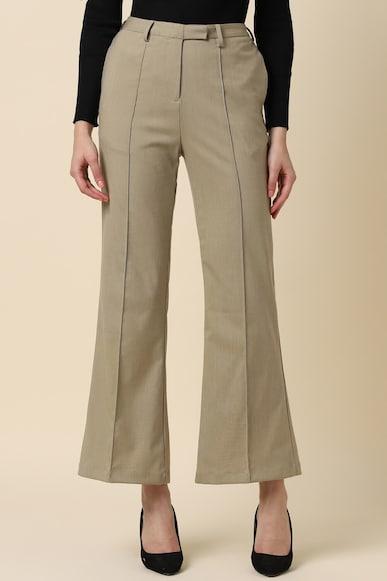 women khaki regular fit solid formal trousers