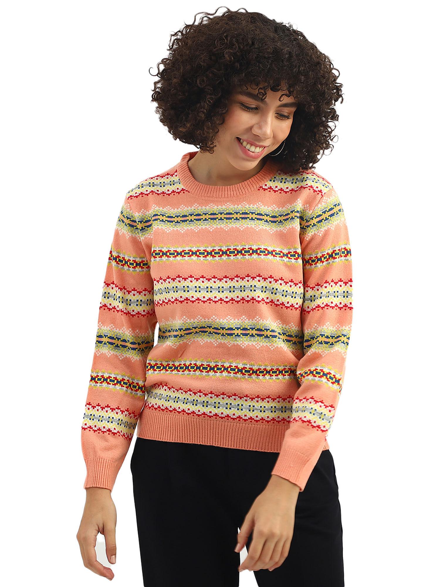 women knitted crew neck sweater peach