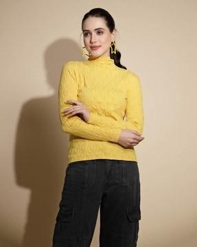 women knitted relaxed fit top with full sleeves