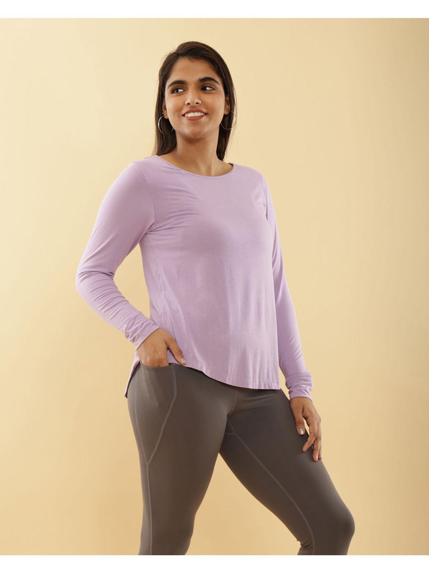 women lavender bamboo full sleeve tee with cuffs