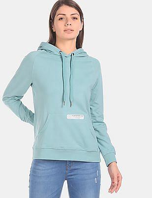 women light blue drawstring hood raglan sleeve sweatshirt