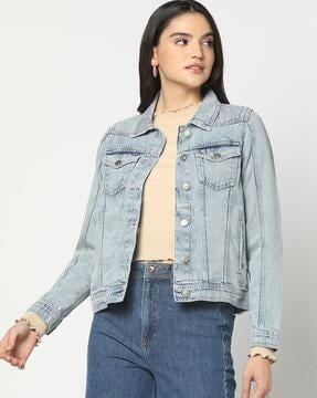 women lightly washed relaxed fit jacket