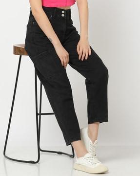 women lightly washed relaxed fit jeans
