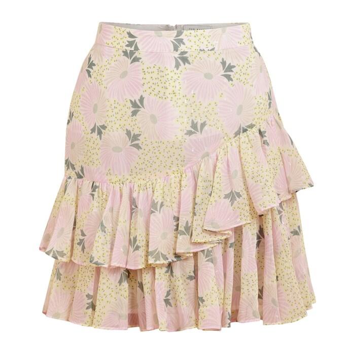 women lilac floral print asymmetric tiered mini skirt