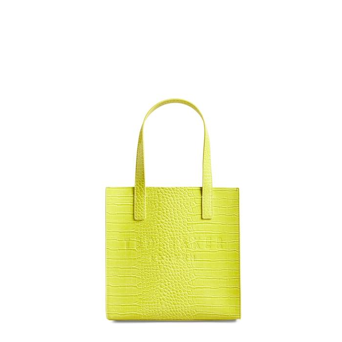 women lime croc-skin patterned small tote bag
