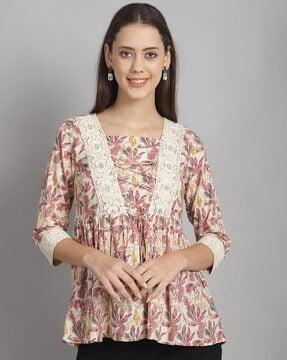 women loose fit floral print flared top