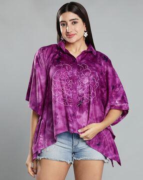 women loose fit floral top with collar neck